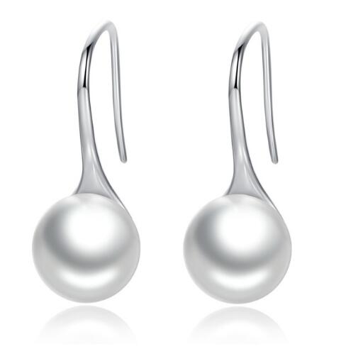 BAMOER 925 Sterling Silver Elegant Round Pure Love Pearl Drop Earrings SCE037