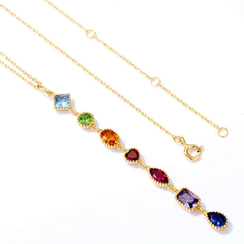 Pendant  - Light luxury rainbow zircon geometric 925 sterling silver gold-plated