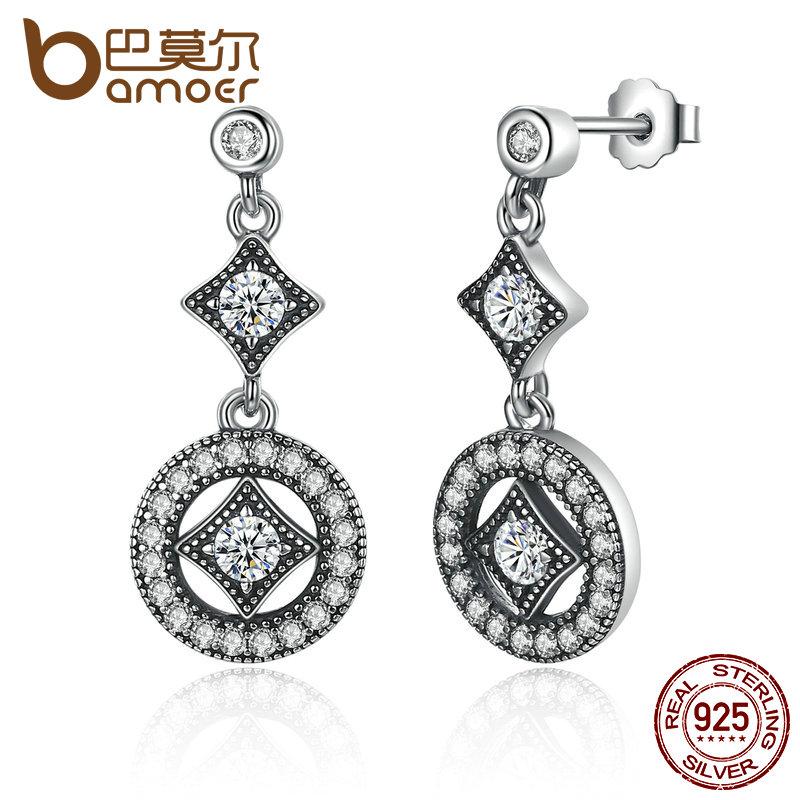 BAMOER 925 Sterling Silver with AAA Zircon VINTAGE ALLURE Drop Earrings PAS492