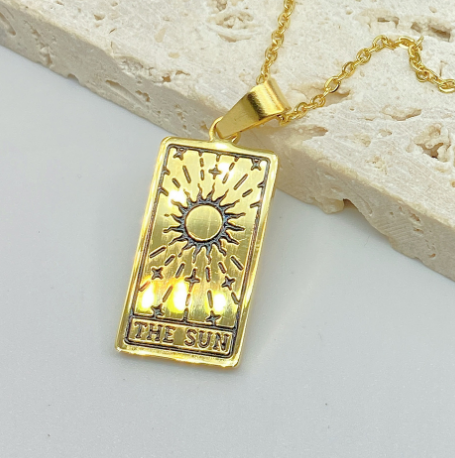 Stainless Steel Painting Necklace Gold Sliver Square Pendant Titanium Steel Electroplating 18K Necklace