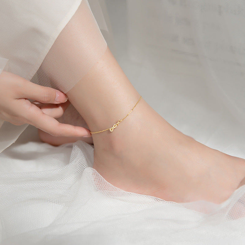 S925 Silver Korean Style Simple And Infinite 8-Character Ring Buckle Anklet Personality Diamond-Encrusted Anklet