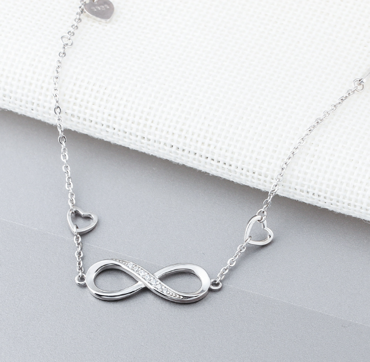 Womens 925 Sterling Silver Infinity Endless Love Symbol Charm Adjustable Bracelet for Women