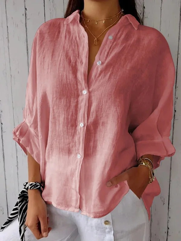 Cotton and linen back lace up design shirt