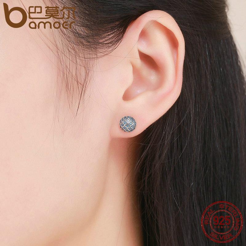 BAMOER 925 Sterling Silver Legend Of The Sea Clear CZ Small Stud Earrings SCE239