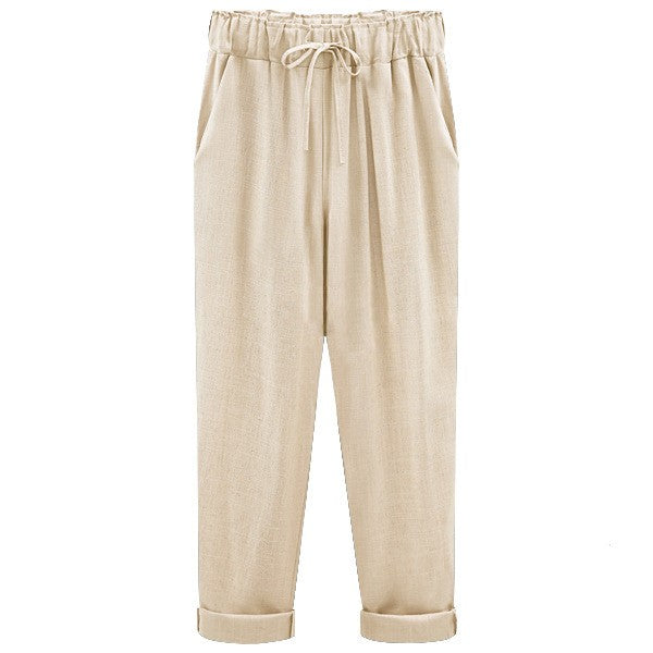 Pants women's cotton and linen cropped pants loose and thin linen women's pants