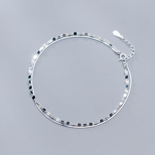 S925 Silver Anklet Female Korean Version Simple Fashion Twist Anklet Personality Double Layer Anklet Foot Jewelry