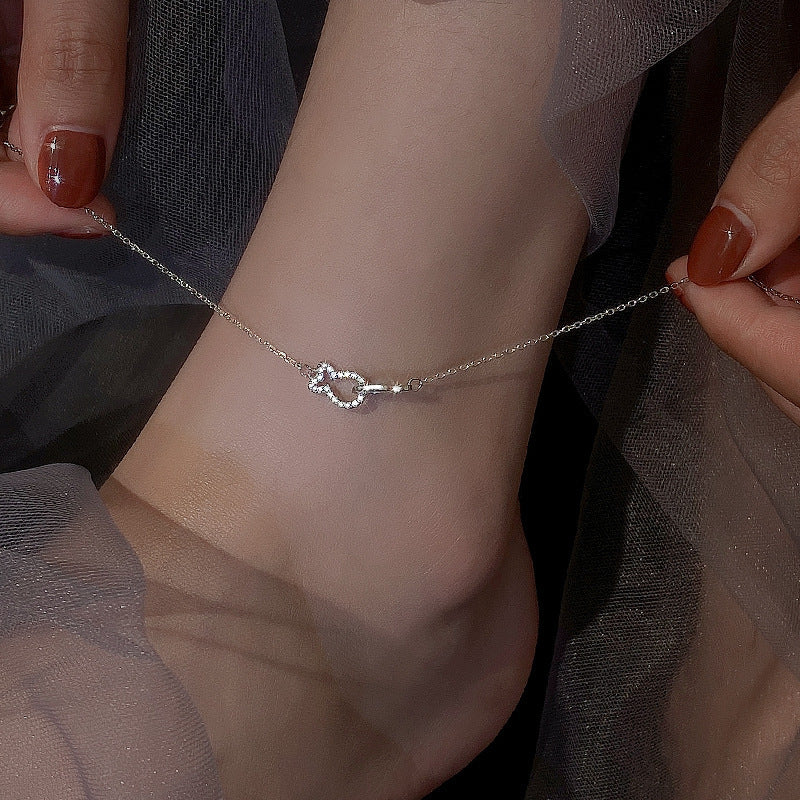 Kissing Fish Anklet 925 Sterling Silver Silver Fish Anklet Small Fresh Forest Series Small Foot Ring Summer New Trend