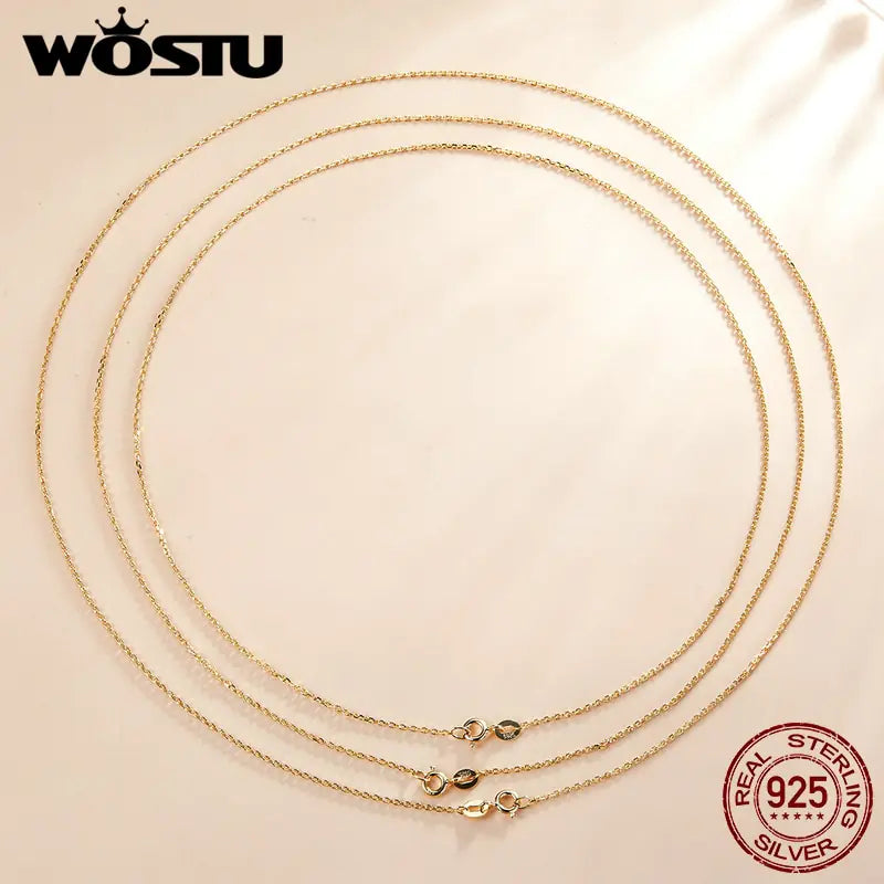 WOSTU 925 Sterling Silver Gold-Plated Simple Chain Necklace