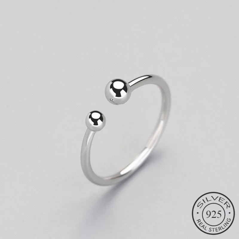 Trendy Minimalist Beads Adjustable Ring Real 925 Sterling Silver Fine Jewelry For Women Party Accessories Bijoux Gift