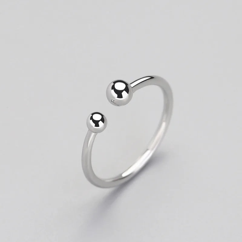 Trendy Minimalist Beads Adjustable Ring Real 925 Sterling Silver Fine Jewelry For Women Party Accessories Bijoux Gift