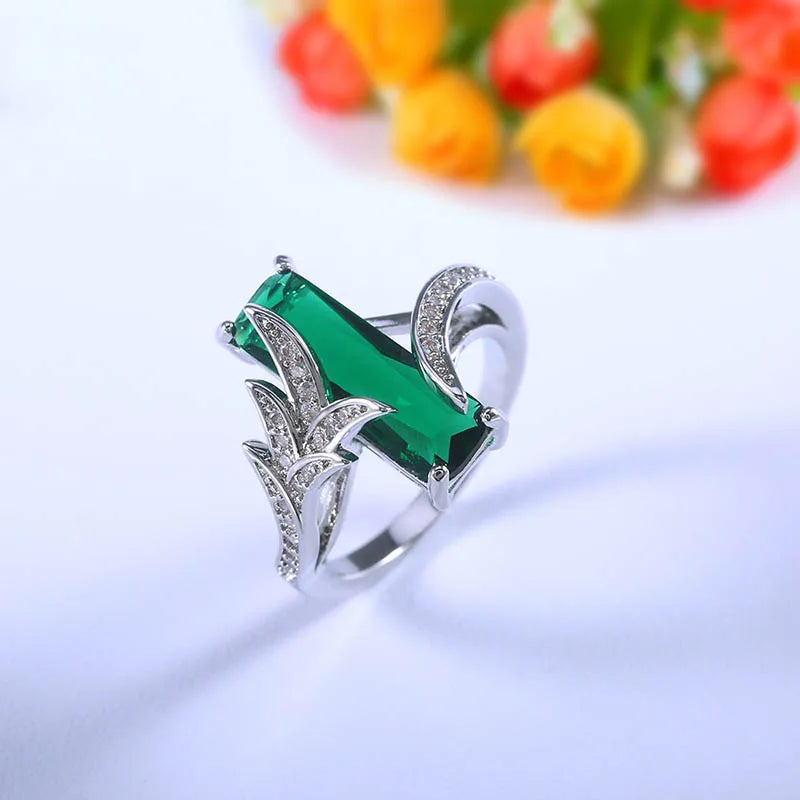 Trendy Silver 925 Jewelry Rings with Rectangle Shape Green Topaz Gemstone Ring for Women Wedding Party Gift size 6-10