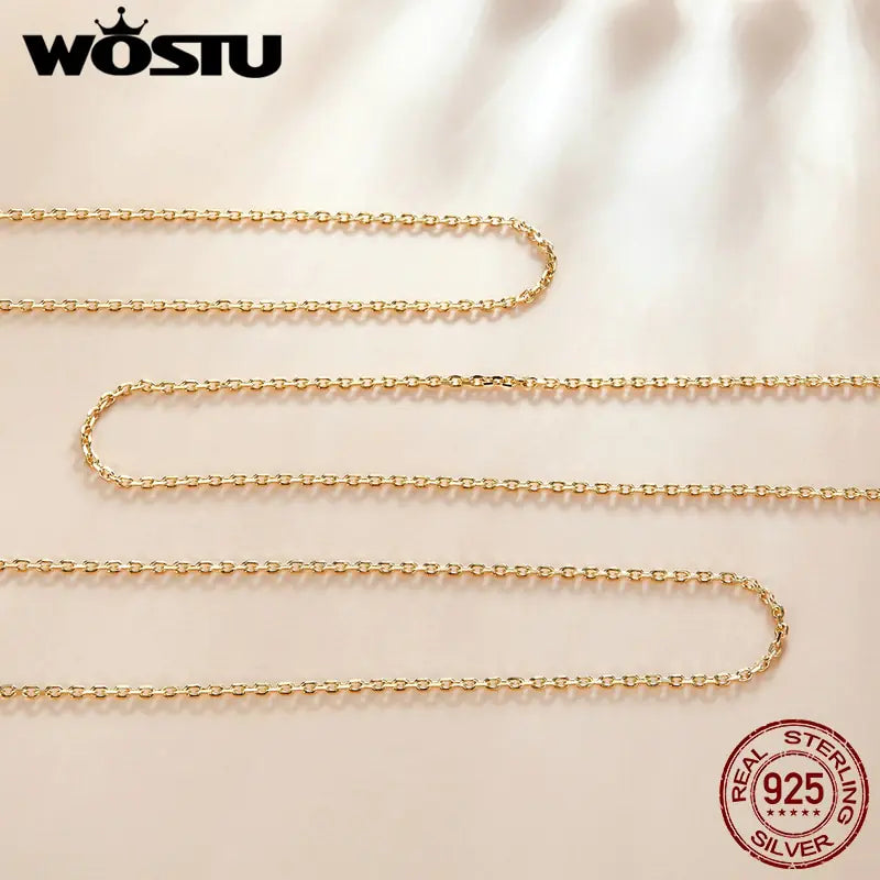 WOSTU 925 Sterling Silver Gold-Plated Simple Chain Necklace