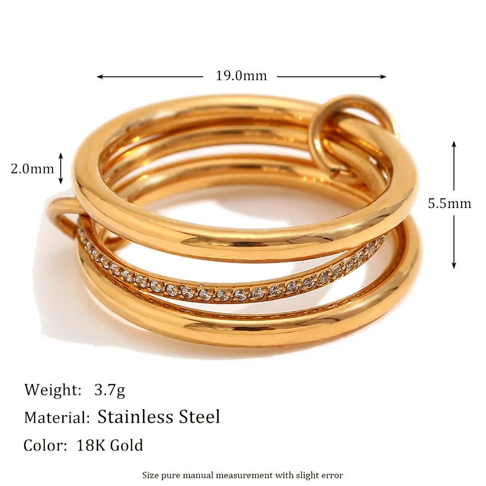 Stainless Steel 18K Gold Plating Four-Layer Middle Diamond Ring