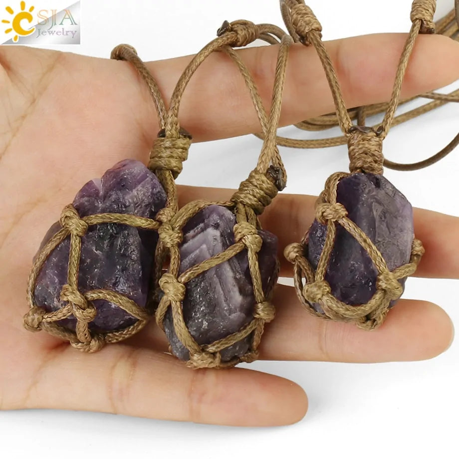 Natural Stone Rope Wrap Necklace