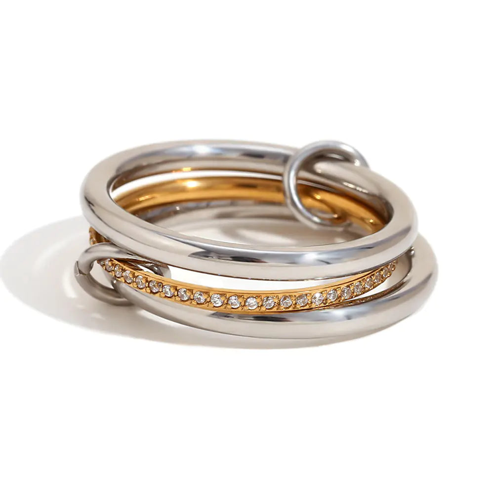 Stainless Steel 18K Gold Plating Four-Layer Middle Diamond Ring